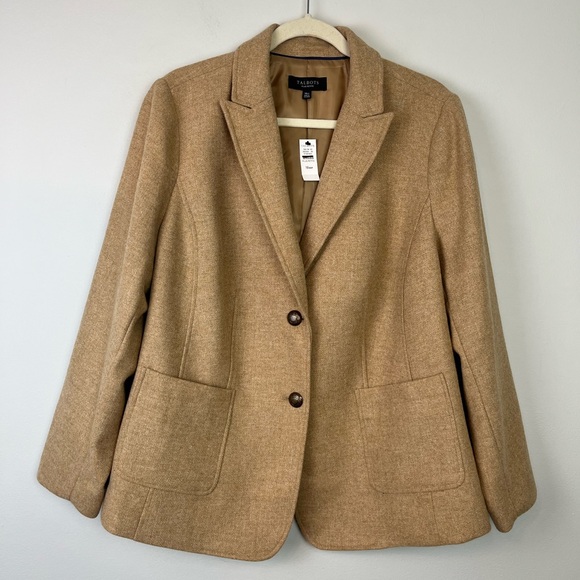 NWT Talbots Classic Tan Shetland Wool Blend Two Button Blazer 18WP - Picture 2 of 16